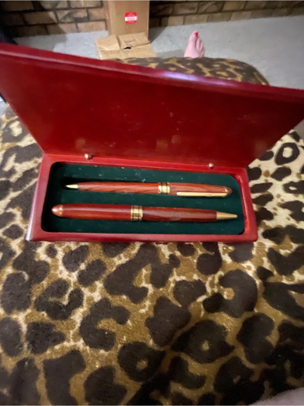 Classic Red Wooden Ballpoint and Rollerball Pen Set